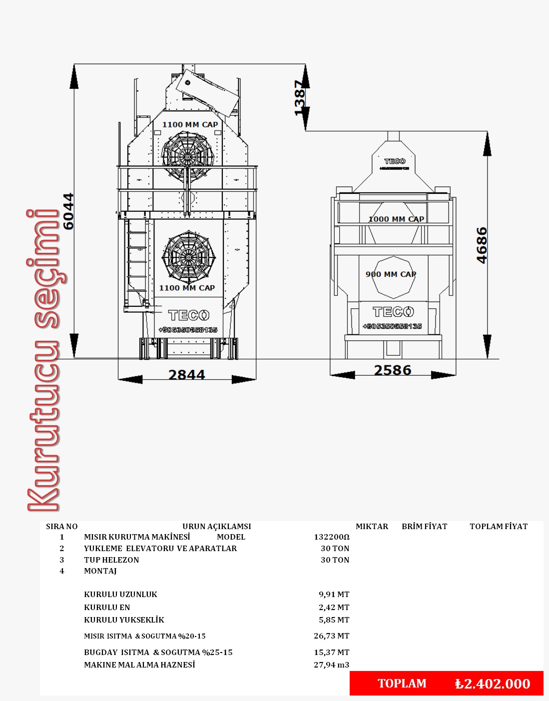 I MODEL MISIR KURUTMA MAKINELERI